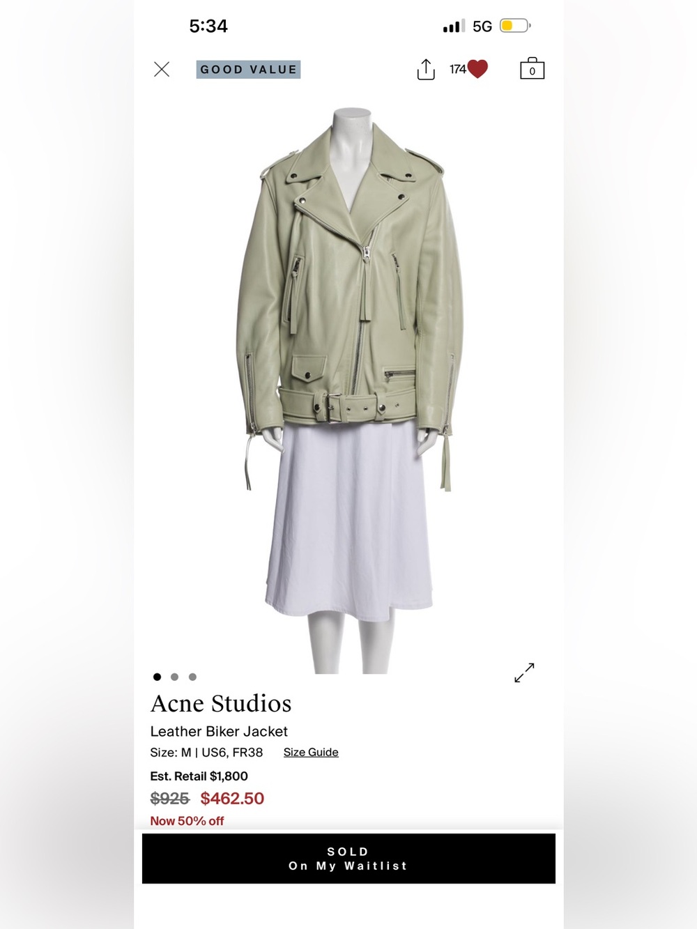 ISO DO NOT BUY Acne Sage Green Leather Biker Jacket